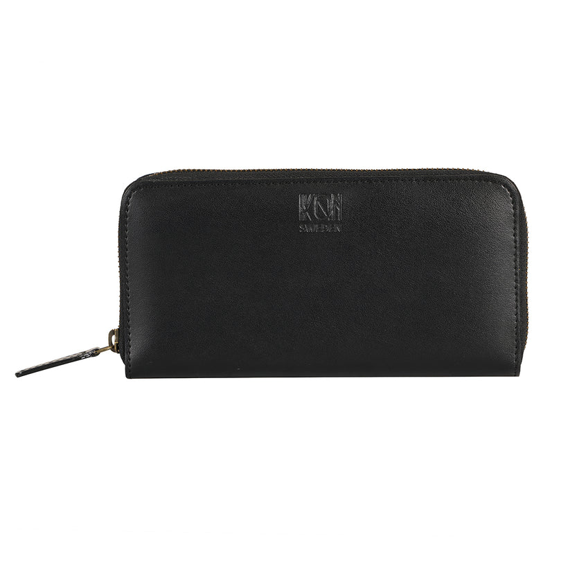 Black color Apple Leather Purse | Long Zip around Wallet – IKON SWEDEN